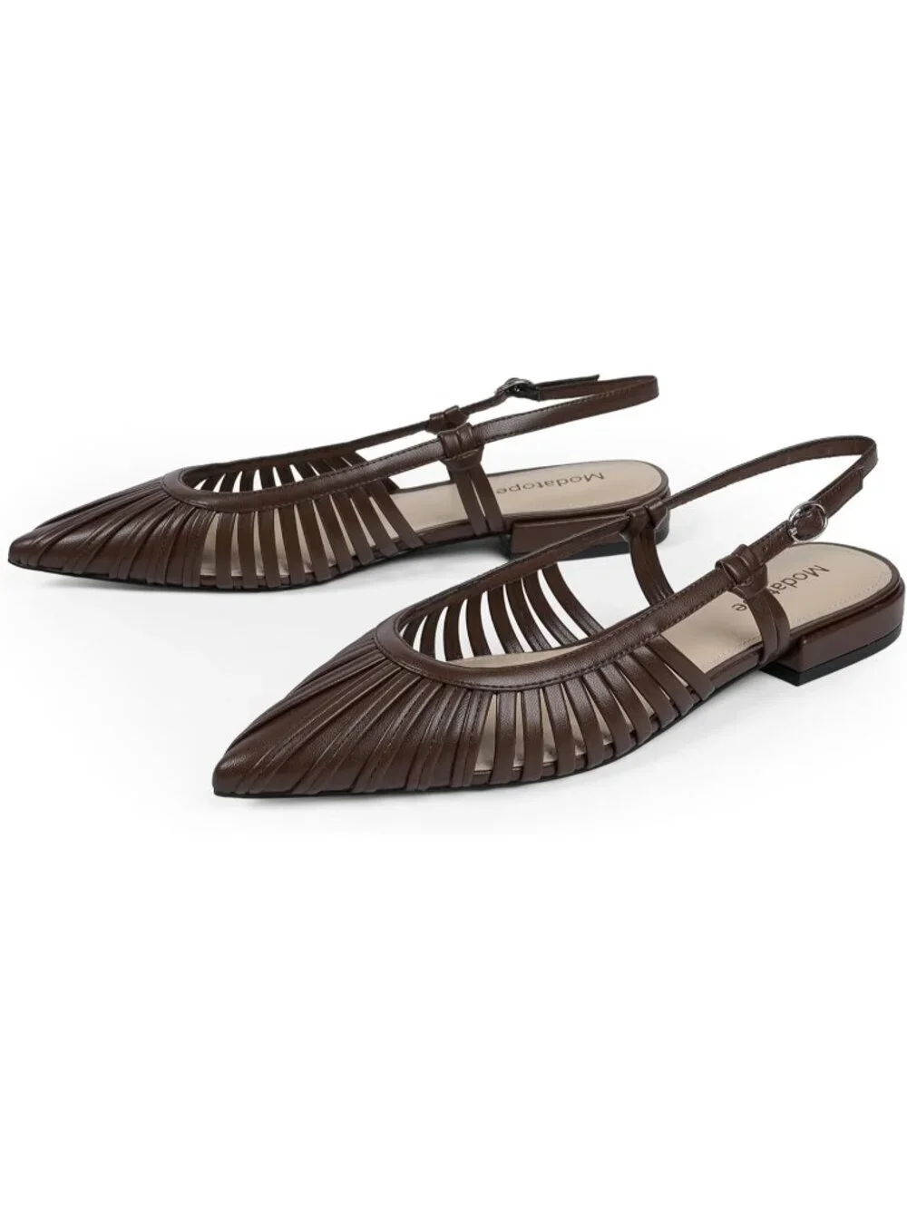 Women's Dark Brown Slingback Flats Pointed Toe Classic Sandals Buckle Shoes